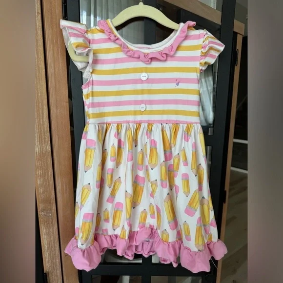 Back to school pencil dress toddler girl ruffles stripes play craft swing - Picture 6 of 6